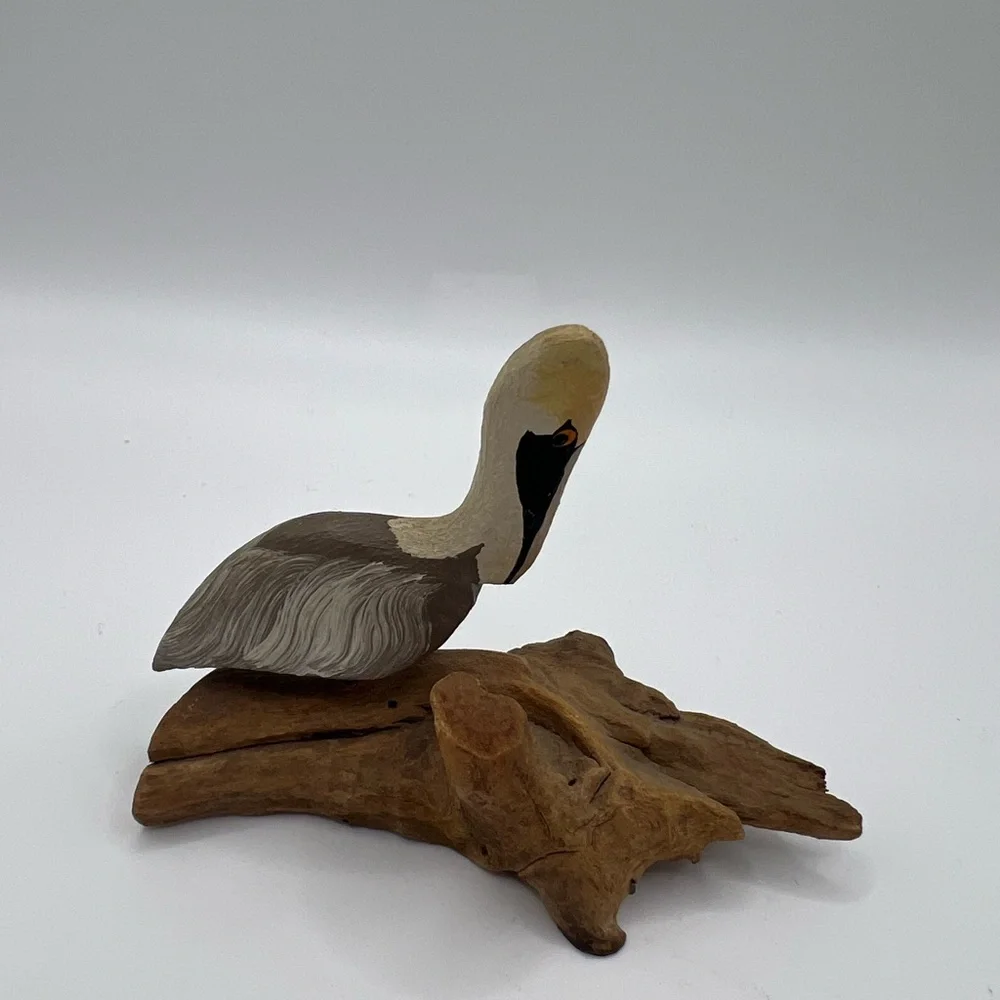 Whitton Handcarving Driftwood Statue Figurine Pelican Bird Collectible Vintage